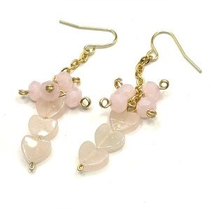 COPY - Rose Quartz gemstones heart shape & Crystal Beads Raspberry Cluster Earr…